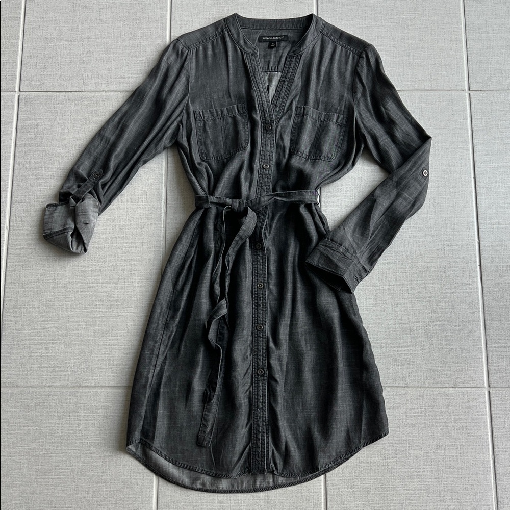 Banana republic-Casual Belted button Shirt Dress - Charcoal Gray SZ 4